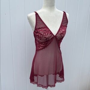 iCollection ‘Desi’ Babydoll Satin and Floral Mesh Chemise Lingerie SZ: L